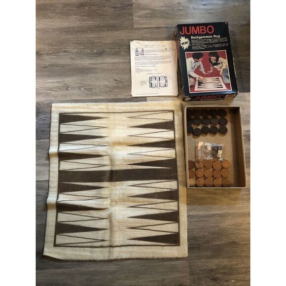 Vintage  Jumbo Backgammon Wool  Rug, Board Checkers,  Dice Doubling Cube - Picture 1 of 10